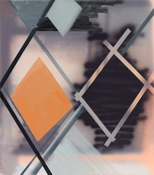 Wolfgang Ellenrieder: Raute mit Gitter, 2019, Pigment, Bindemittel und Öl auf Nessel, 75 x 66 cm


